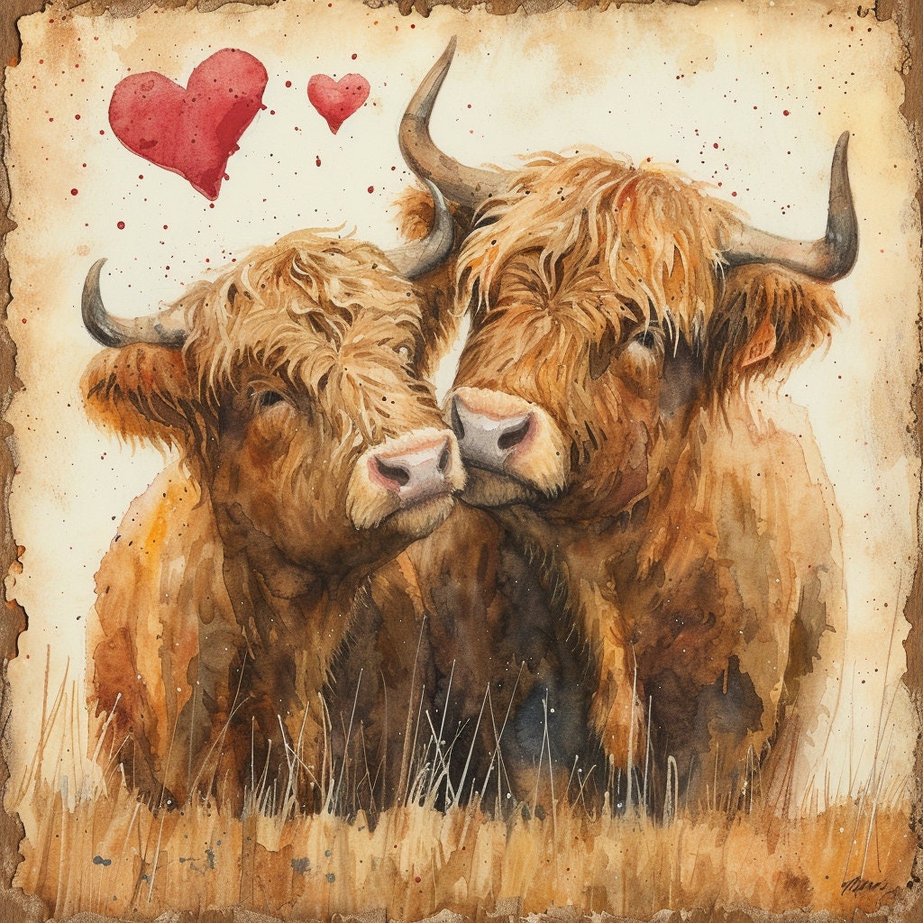 Highland cows In Love Greetings Card, Highland Romance at Its Finest, Valentine's Card, Highland cows Anniversary Card, Wedding Card