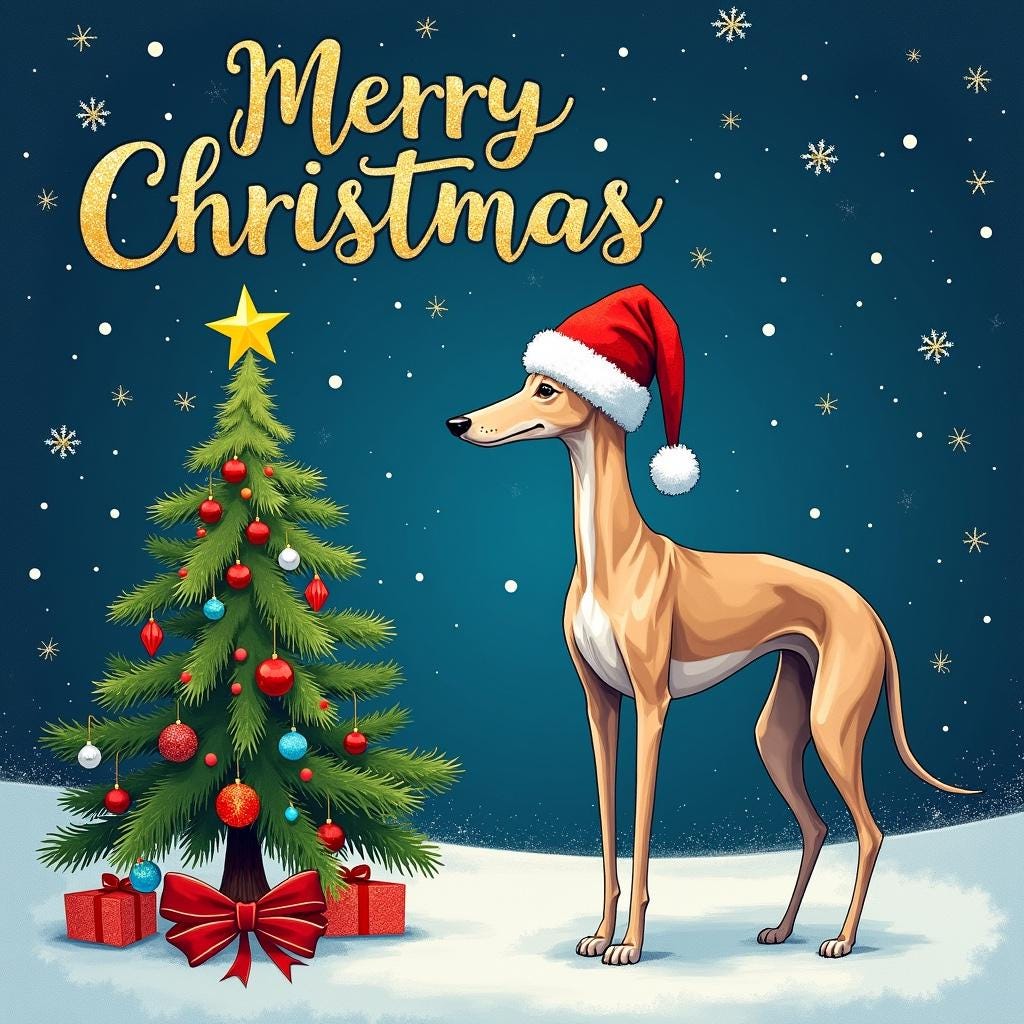 Greyhound Christmas Card – Whimsical Holiday Card for Greyhound Lovers