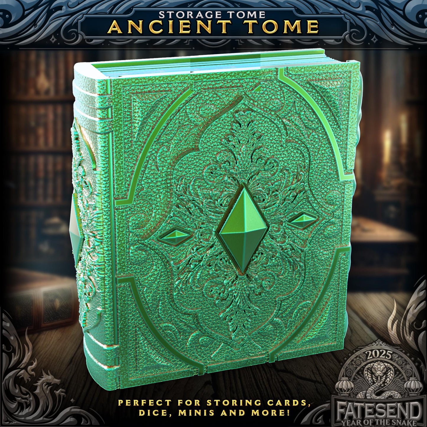 Ancient Tome Tome Book Dice Vault and Rolling Tray | Magnetic Case | Dungeons and Dragons | DnD | D&D RPG Game | Dice Container