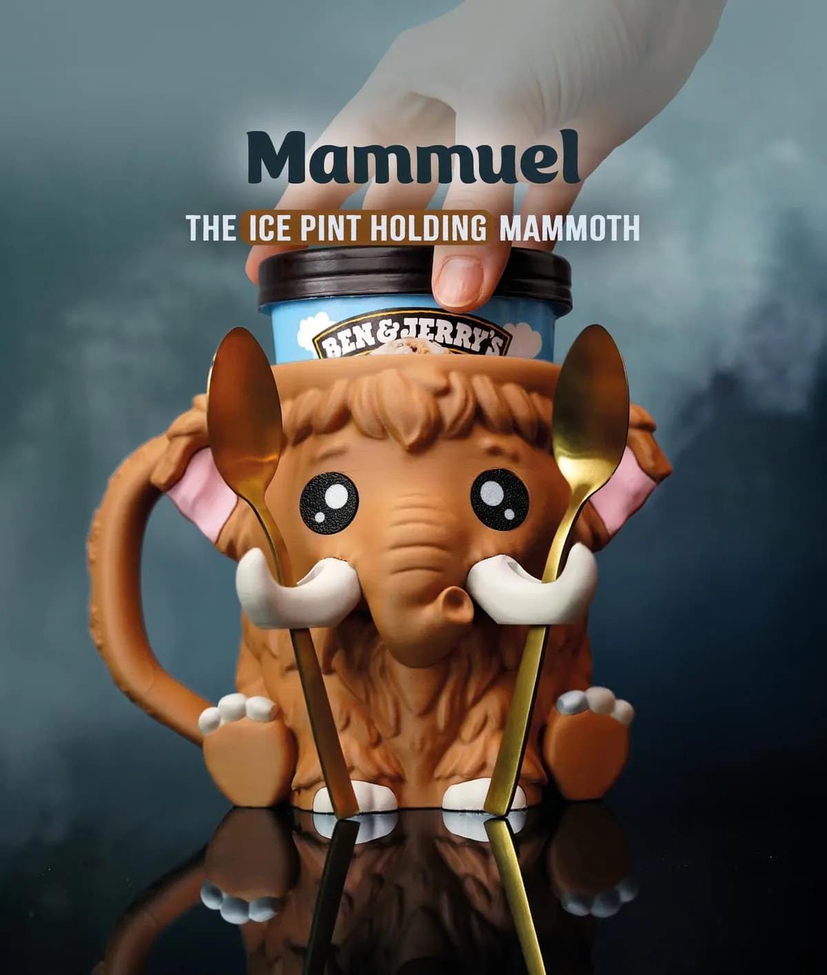 Mammuel Mammoth Ice Cream Pint Holder | Eco Friendly 3D Printed Pint Cozy with Spoon Slots | Cute Cat Gift for Ice Cream Lovers