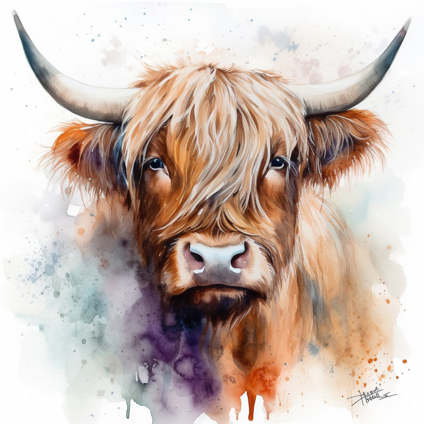 Highland Cow Water Color Card - Personalised Highland Cow Card