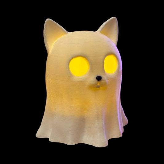 3D Printed Ghost Kitty | Spooky Cute Decor | Optional RGB Light for Glowing Effect