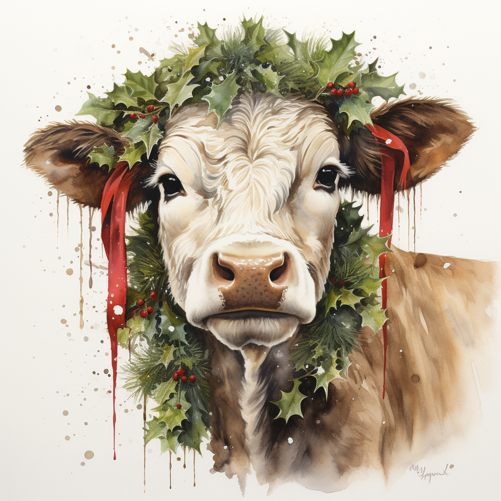 Highland Cow christmas card  Water Color Card - Personalised Highland Cow Card