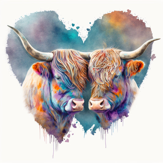 Highland cows In Love Greetings Card, Highland cows Valentine's Card, Valentines Card, Highland cows Anniversary Card, Wedding Card