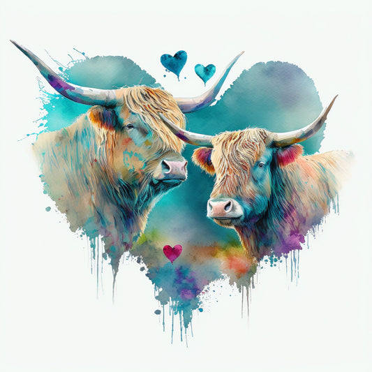 Highland cows In Love Greetings Card, Highland cows Valentine's Card, Valentines Card, Highland cows Anniversary Card, Wedding Card