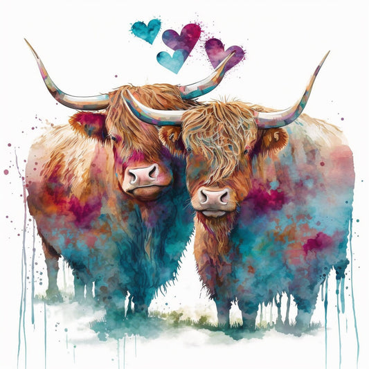 Highland cows In Love Greetings Card, Highland cows Valentine's Card, Valentines Card, Highland cows Anniversary Card, Wedding Card