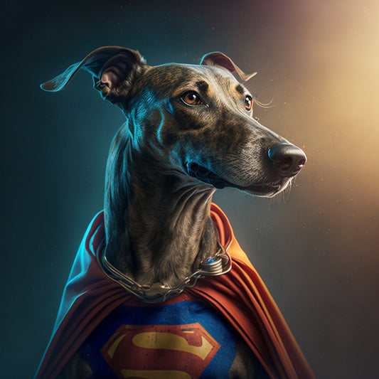 A3 Print Greyhound Super hero Greetings Card, Valentine's Card, Birthday card, Greyhound Anniversary Card, Wedding Card, Cute Pet card