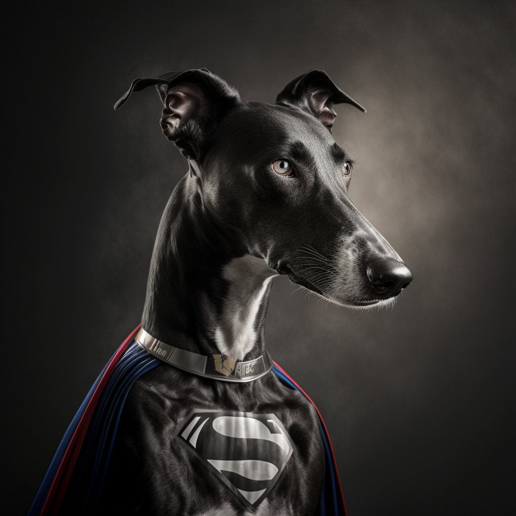 Greyhound Super hero Greetings Card, Valentine's Card, Birthday card, Greyhound Anniversary Card, Wedding Card, Cute Pet card