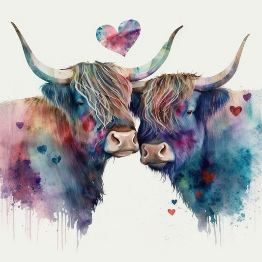 Highland cows In Love Greetings Card, Highland cows Valentine's Card, Valentines Card, Highland cows Anniversary Card, Wedding Card