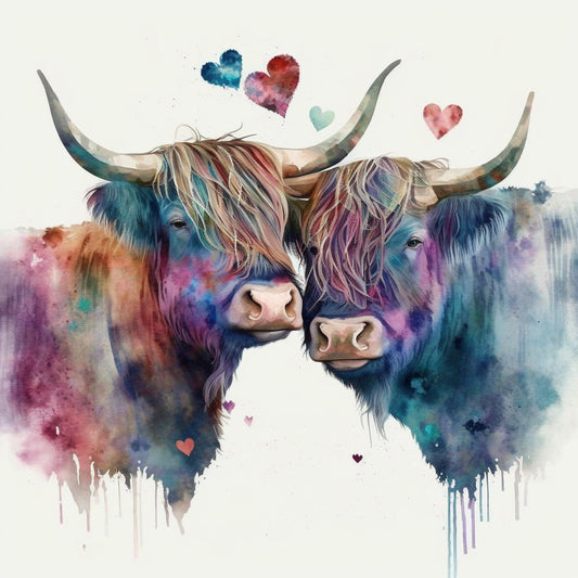 Highland cows In Love Greetings Card, Highland cows Valentine's Card, Valentines Card, Highland cows Anniversary Card, Wedding Card