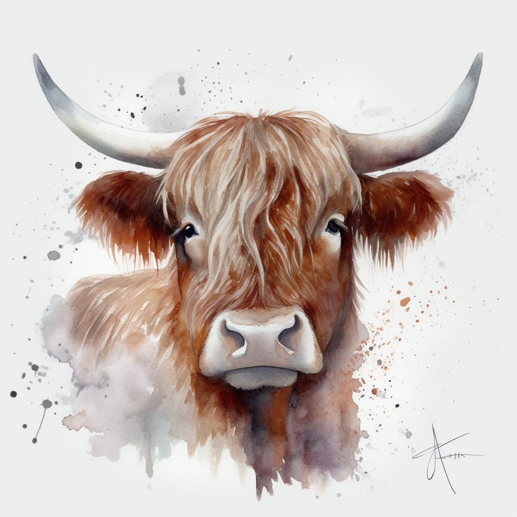 20 Highland Cow Portraits Watercolor Illustration Prints Card Making Craft Book Cover Digital Paper Digital Download