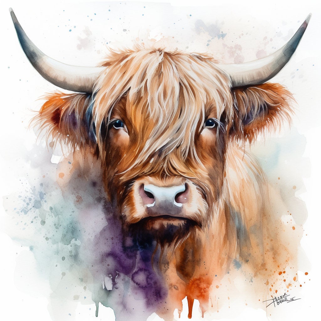 20 Highland Cow Portraits Watercolor Illustration Prints Card Making Craft Book Cover Digital Paper Digital Download