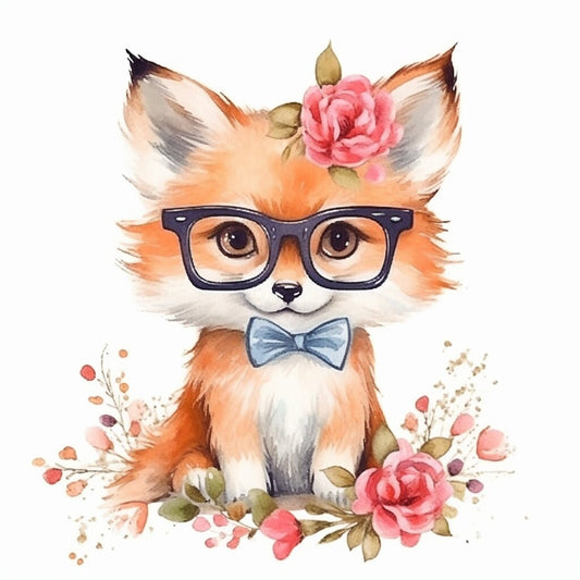 Baby Fox Wearing Glasses PNG, Watercolor Clipart, Cute Baby Shower Graphics, Nursery Decor Wall Art, Clipart, WILD Animal