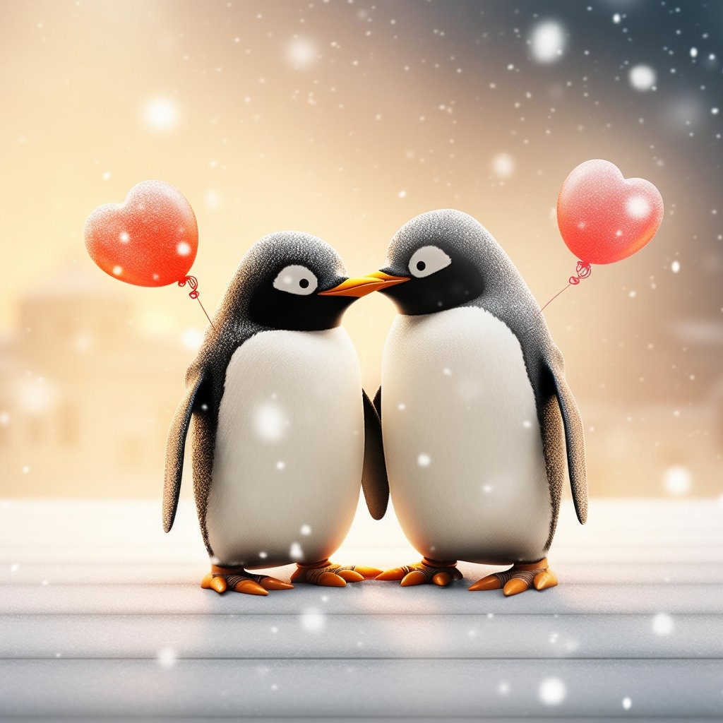 penguin's In Love Greetings Card, penguin Valentine's Card, Valentines Card, penguin Anniversary Card, Wedding Card xmas