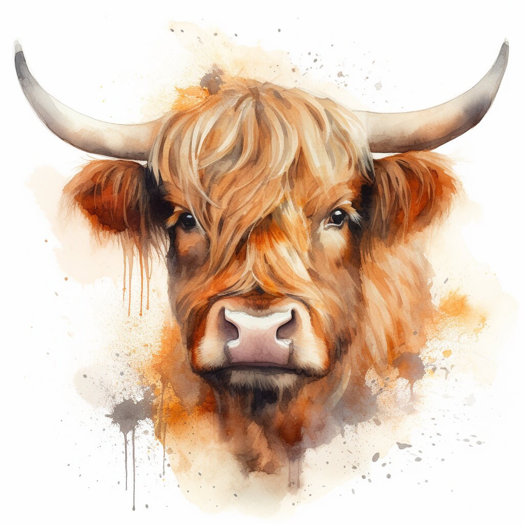20 Highland Cow Portraits Watercolor Illustration Prints Card Making Craft Book Cover Digital Paper Digital Download