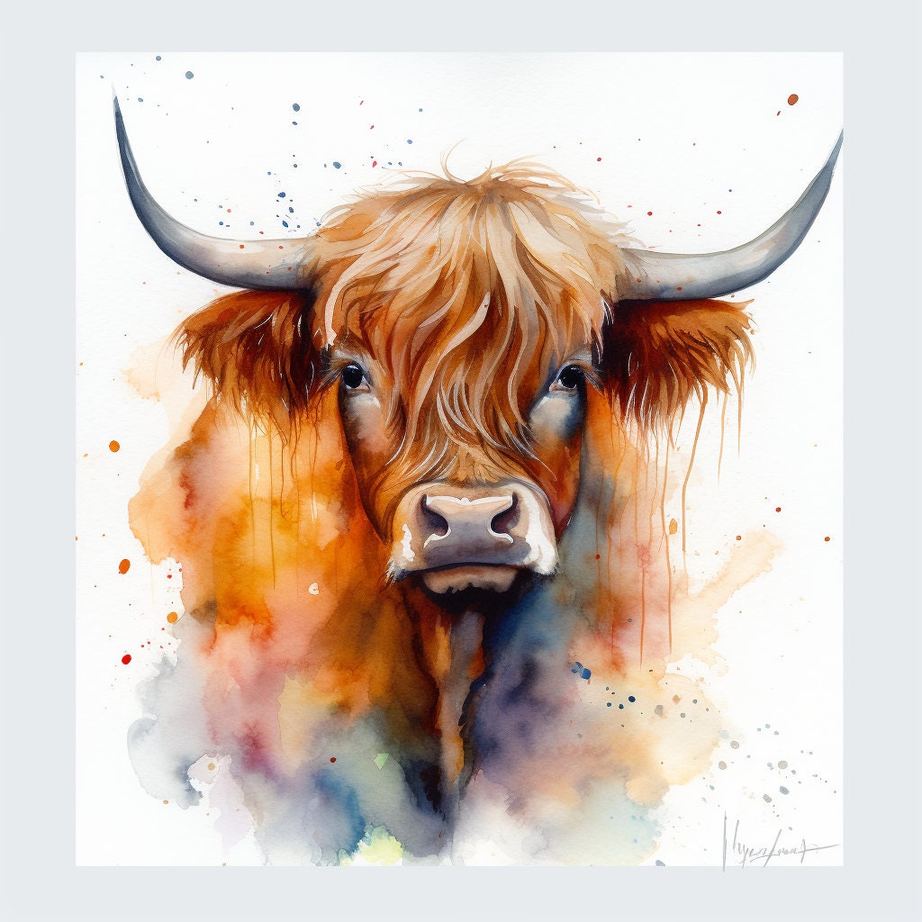 20 Highland Cow Portraits Watercolor Illustration Prints Card Making Craft Book Cover Digital Paper Digital Download