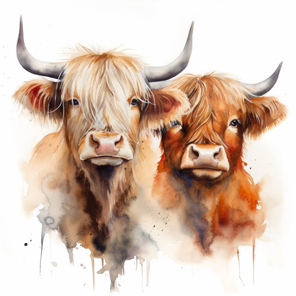 20 Highland Cow Portraits Watercolor Illustration Prints Card Making Craft Book Cover Digital Paper Digital Download