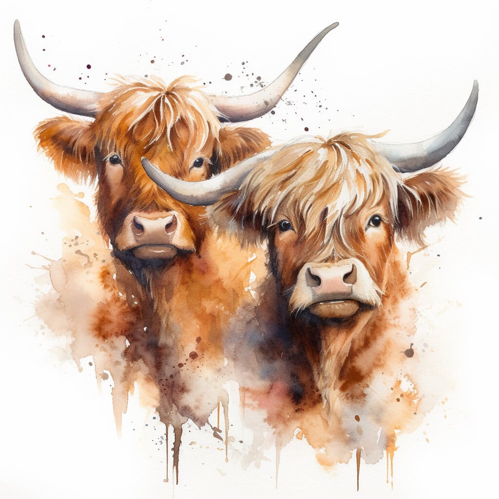 20 Highland Cow Portraits Watercolor Illustration Prints Card Making Craft Book Cover Digital Paper Digital Download