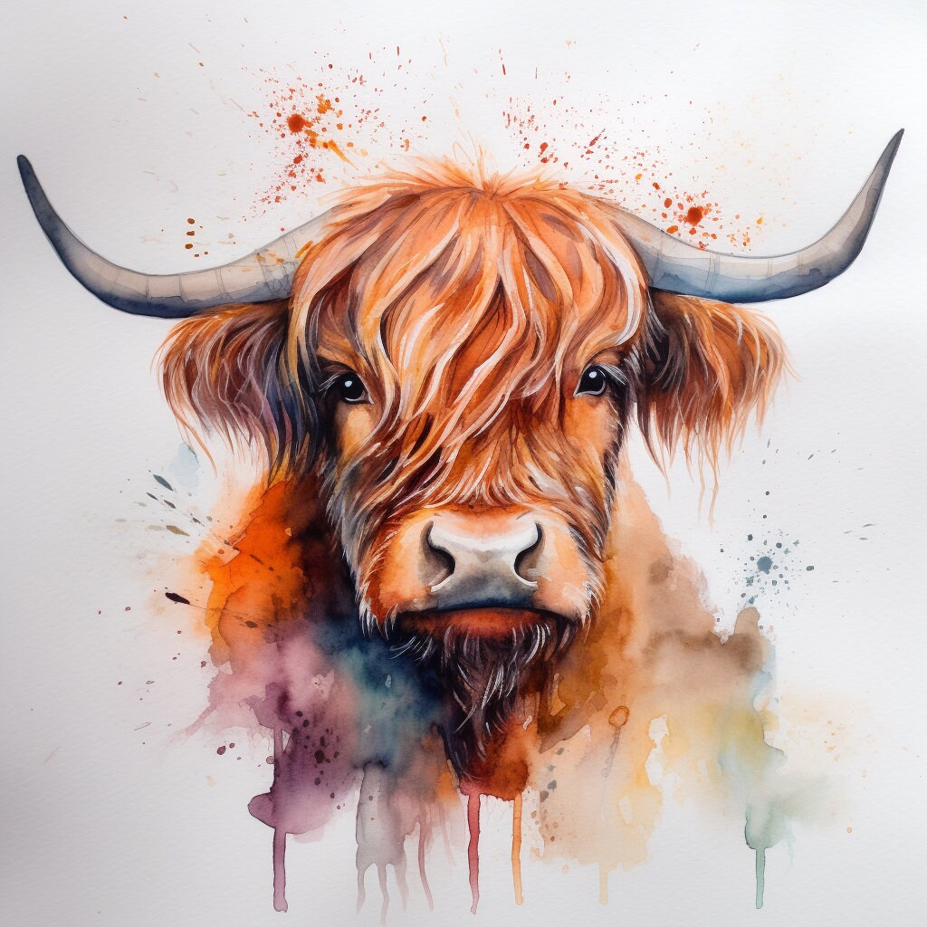 20 Highland Cow Portraits Watercolor Illustration Prints Card Making Craft Book Cover Digital Paper Digital Download