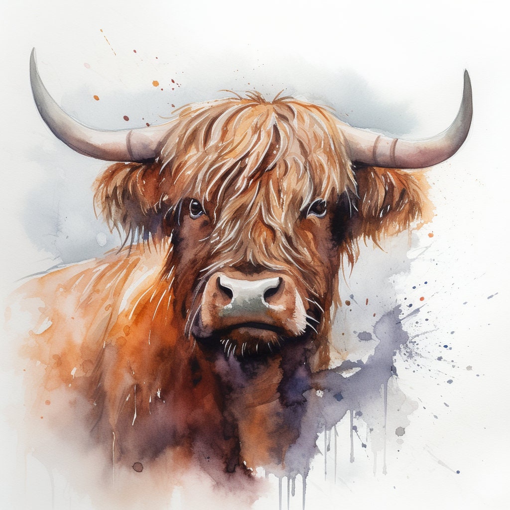 20 Highland Cow Portraits Watercolor Illustration Prints Card Making Craft Book Cover Digital Paper Digital Download