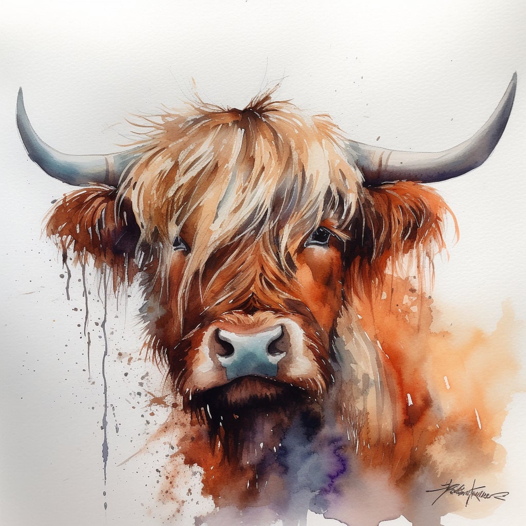 20 Highland Cow Portraits Watercolor Illustration Prints Card Making Craft Book Cover Digital Paper Digital Download