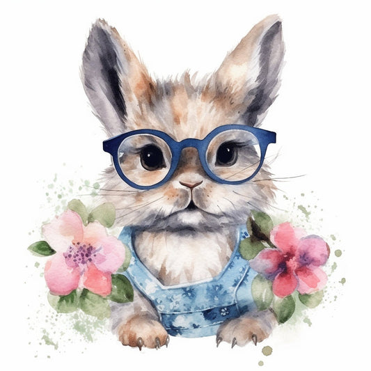 Baby Rabbit Wearing Glasses PNG, Watercolor Clipart, Cute Baby Shower Graphics, Nursery Decor Wall Art, Clipart, WILD Animal