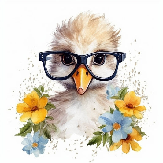 Baby Duck Wearing Glasses PNG, Watercolor Clipart, Cute Baby Shower Graphics, Nursery Decor Wall Art, Clipart, WILD Animal