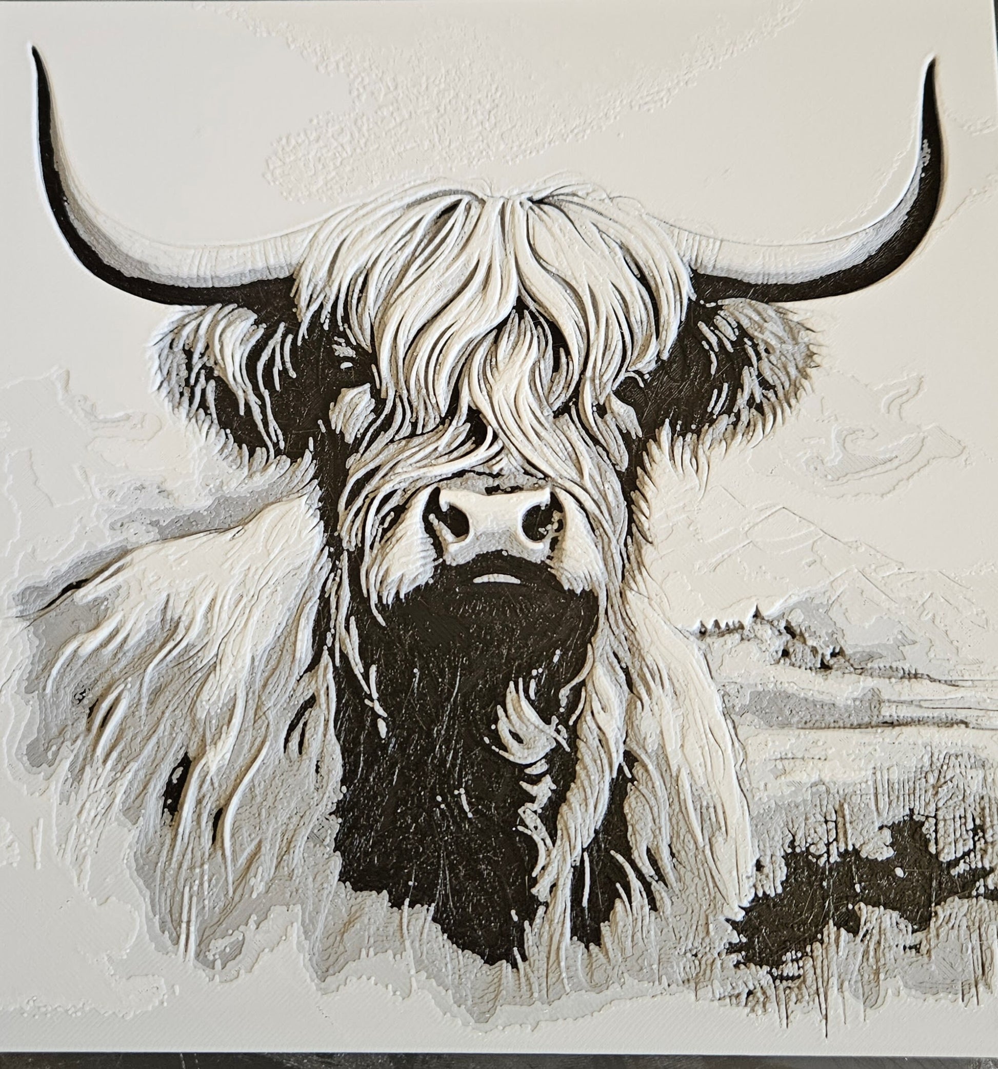 Majestic." 3D Print, Highland Cow art,Highland Cow print,Highland Cow wall art, Highland Cow home decor, Highland Cow art decor with Frame