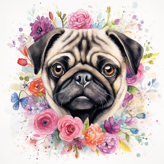 Pug Dog "Happy Birthday" Card (6" x 4") with Envelope - Blank inside for your own message. Perfect for any dog lover