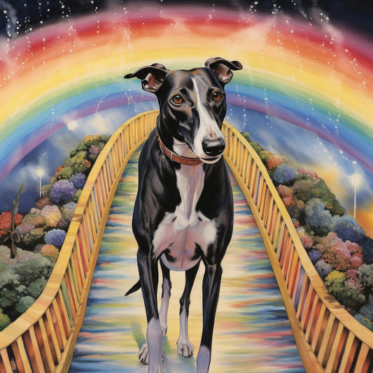 Personalised Greyhound Over the rainbow bridge Greetings Card / (6" x 4") with Envelope - Ideal for any occasion.