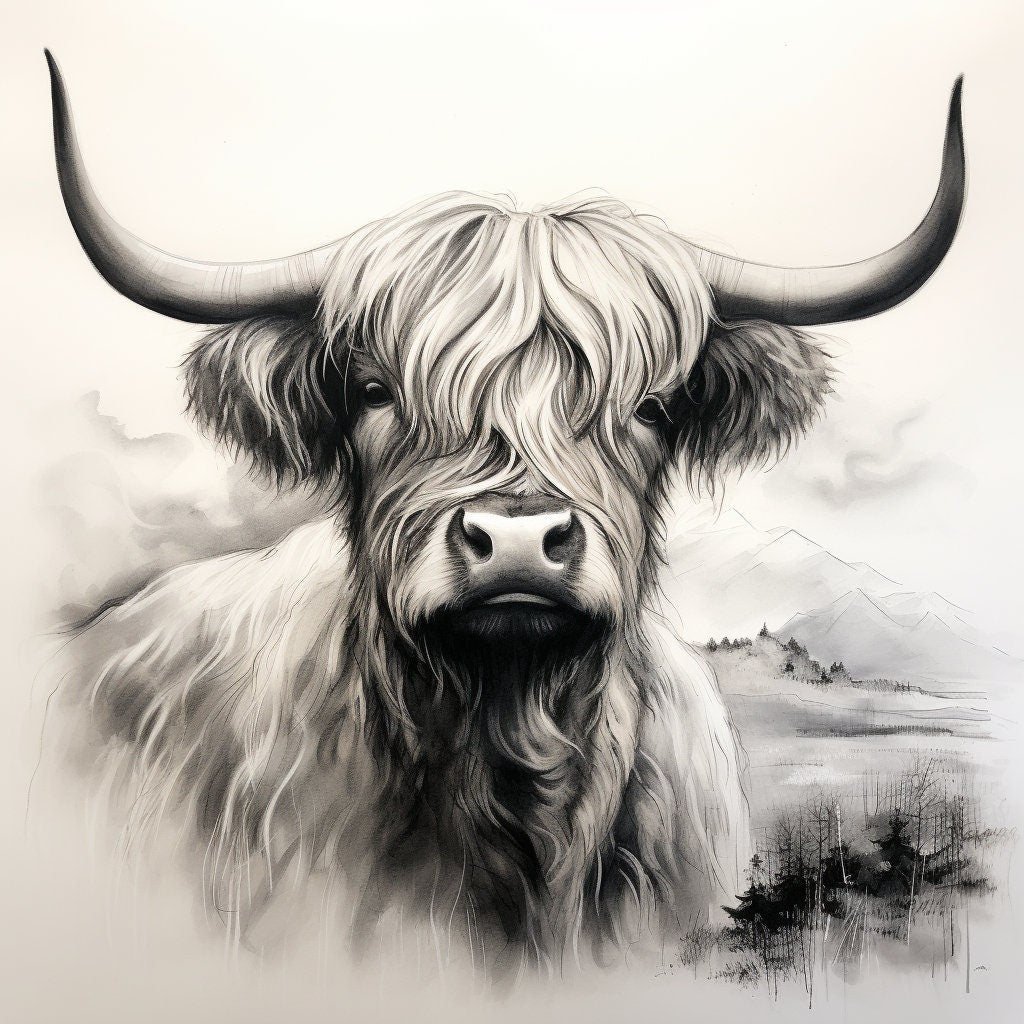 Majestic." 3D Print, Highland Cow art,Highland Cow print,Highland Cow wall art, Highland Cow home decor, Highland Cow art decor with Frame