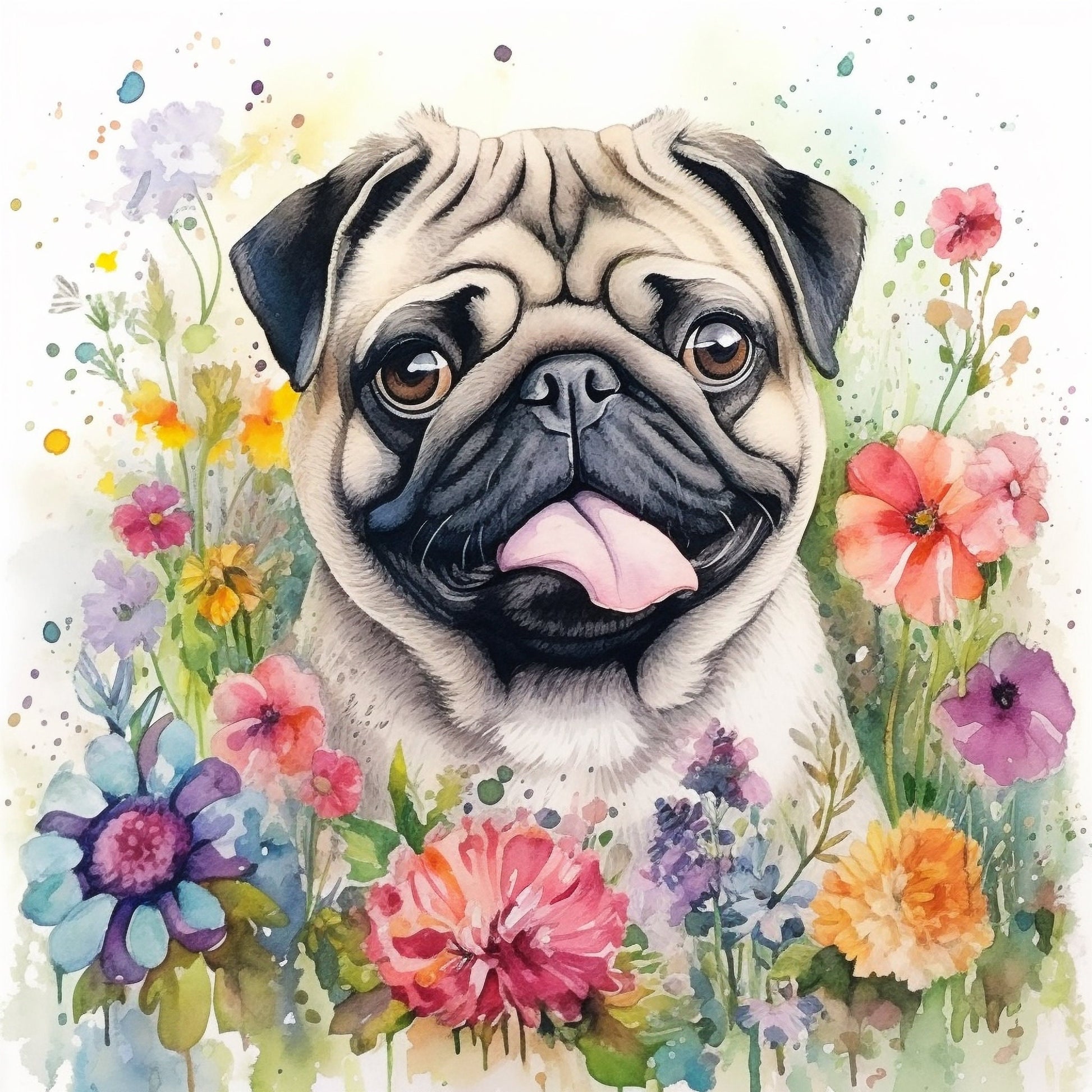 Pug Dog "Happy Birthday" Card (6" x 4") with Envelope - Blank inside for your own message. Perfect for any dog lover