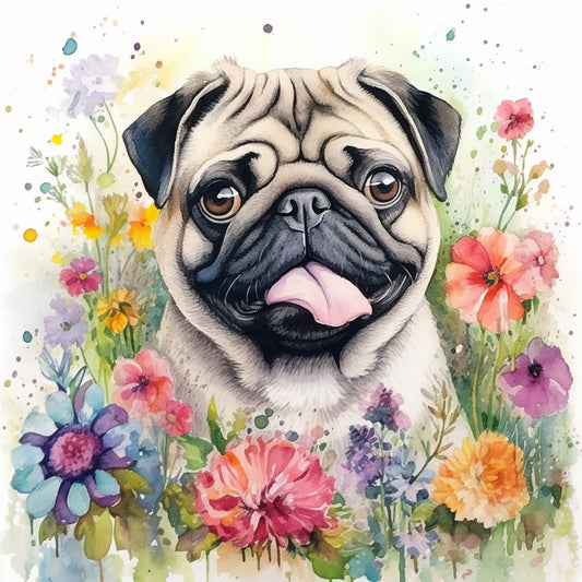 Pug Dog "Happy Birthday" Card (6" x 4") with Envelope - Blank inside for your own message. Perfect for any dog lover