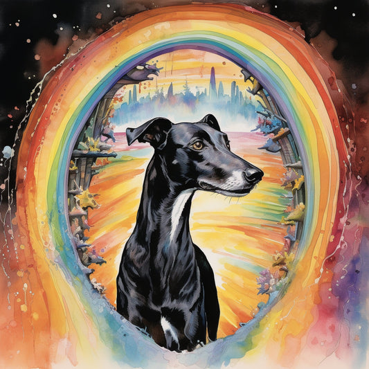 Personalised Greyhound Over the rainbow bridge Greetings Card / (6" x 4") with Envelope - Ideal for any occasion.