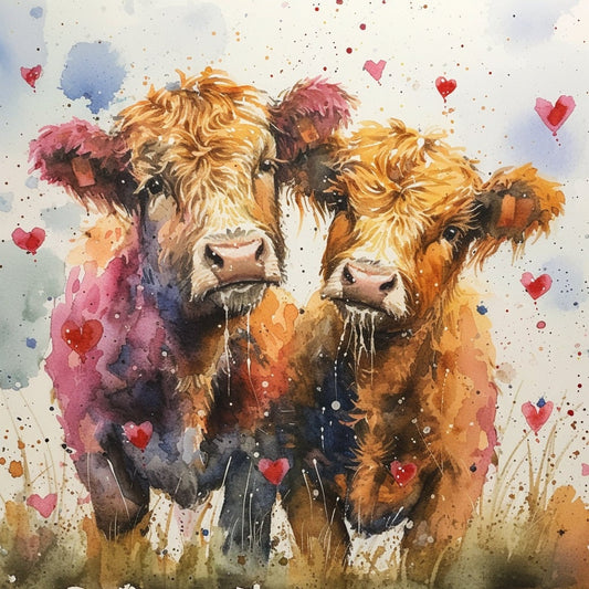 Highland cows In Love Greetings Card, Embrace the Highland Romance Valentine's Card, Highland cows Anniversary Card, Wedding Card
