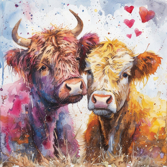 Highland cows In Love Greetings Card, Highland Romance at Its Finest, Valentine's Card, Highland cows Anniversary Card, Wedding Card
