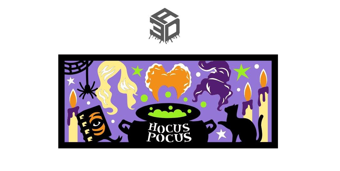 Anime 3D Printed Hocus Pocus Light Box – Color Changing with Remote | USB Powered