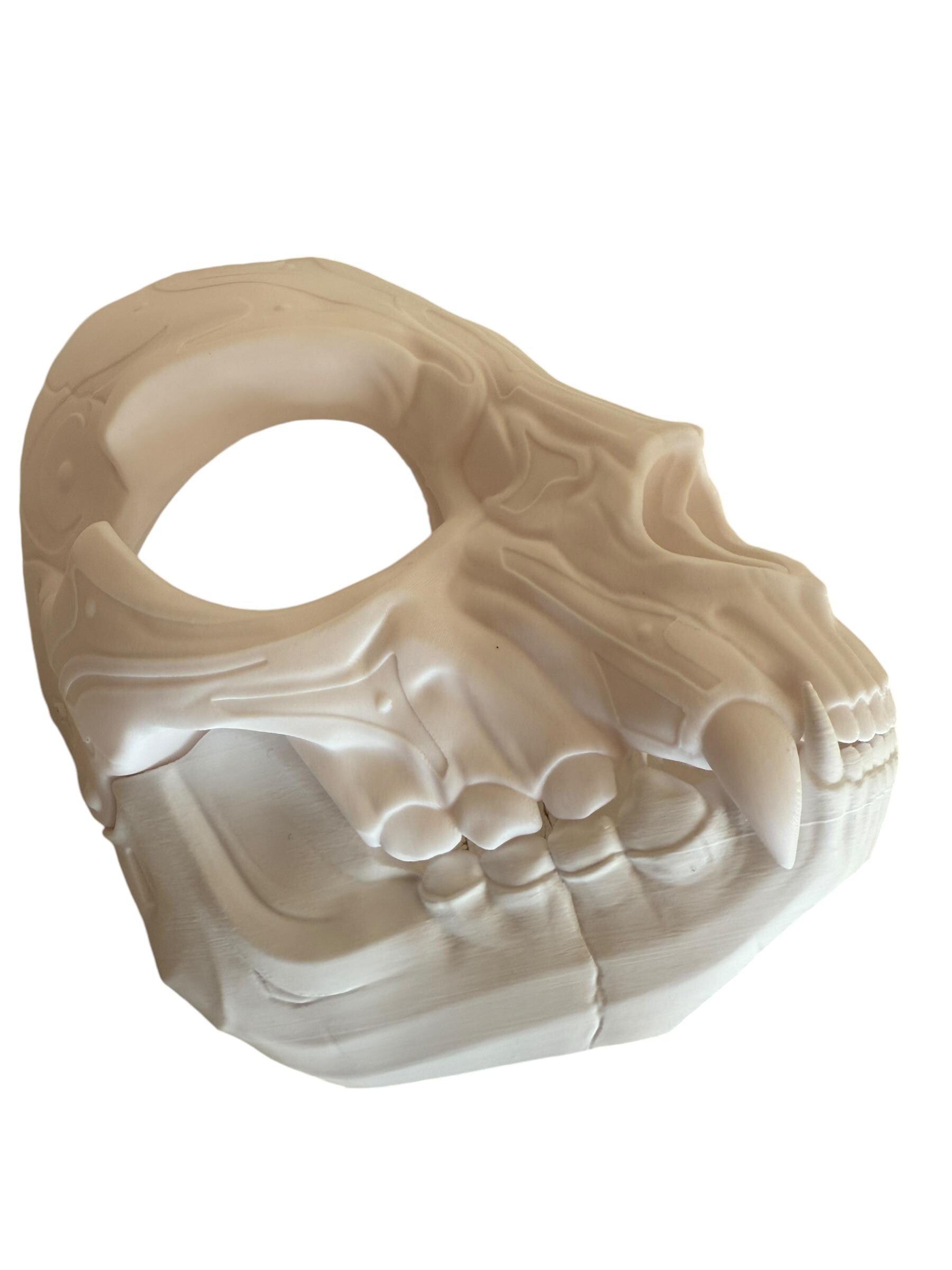 Feline Skull Mask, Feline Skull Mask with Sharp Teeth - Unique Japanese Art, japanese mask