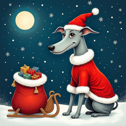 Greyhound Christmas Card – Whimsical Holiday Card for Greyhound Lovers