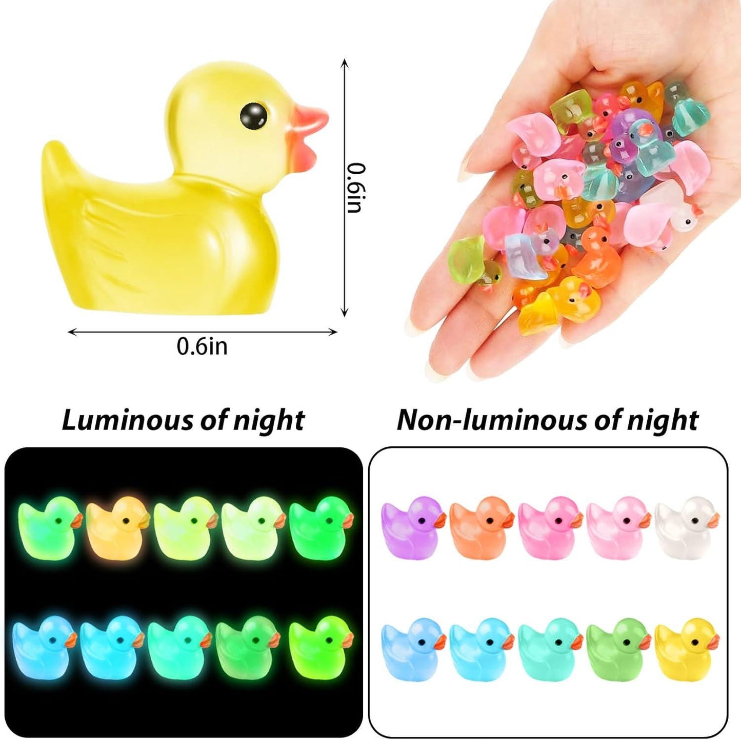 Tiny Glow in the Dark colorful Ducks
