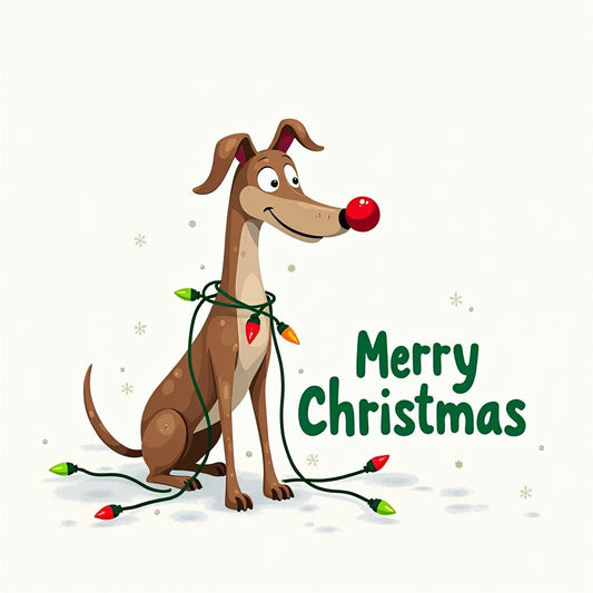 Greyhound Christmas Card – Whimsical Holiday Card for Greyhound Lovers