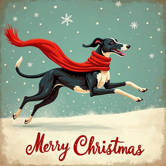 Greyhound Christmas Card – Whimsical Holiday Card for Greyhound Lovers