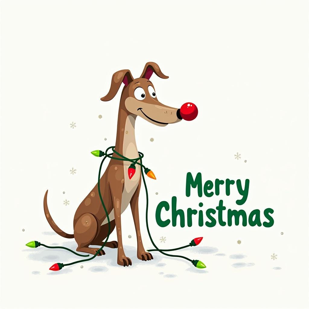 10 Greyhound Christmas Cards – Whimsical Holiday Card for Greyhound Lovers Download