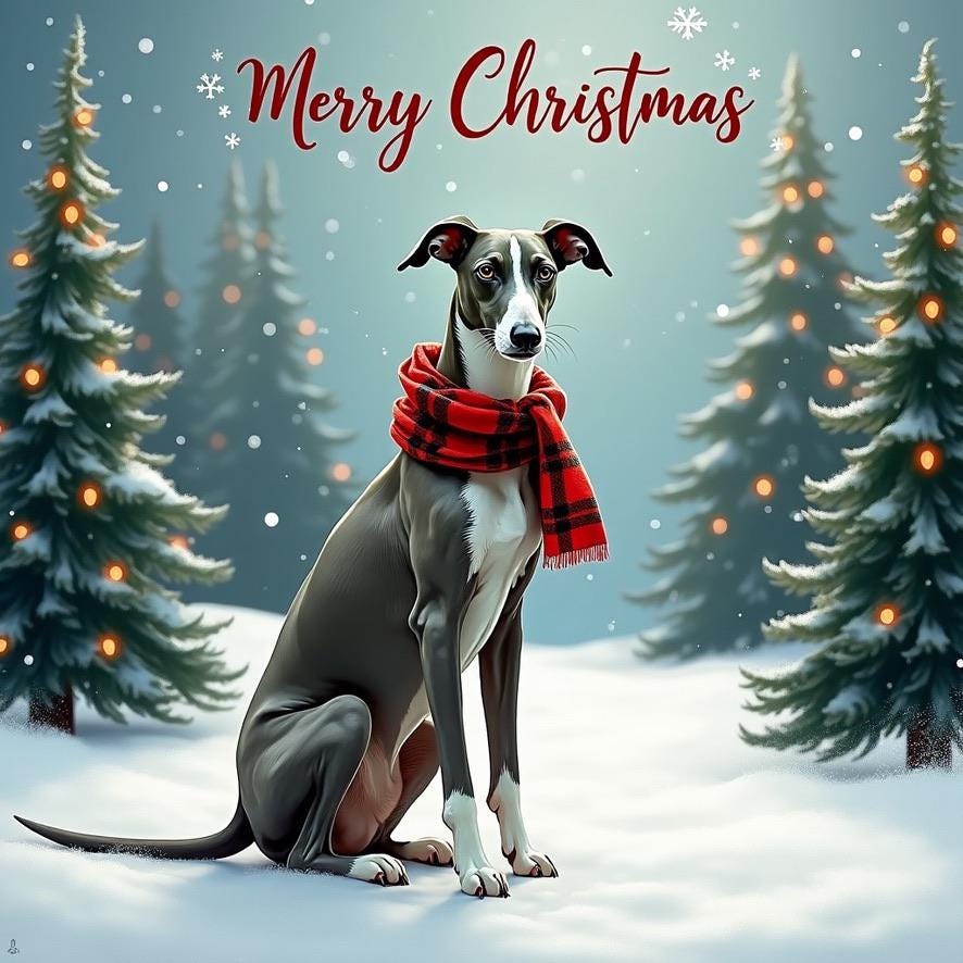 10 Greyhound Christmas Cards – Whimsical Holiday Card for Greyhound Lovers Download