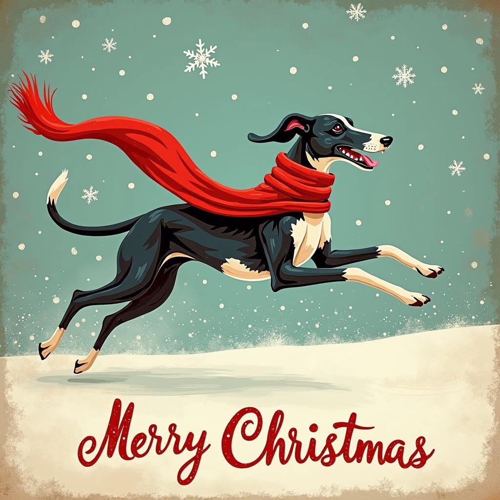 10 Greyhound Christmas Cards – Whimsical Holiday Card for Greyhound Lovers Download