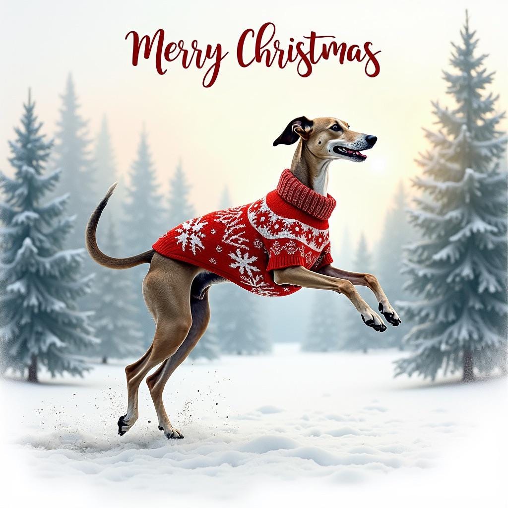 10 Greyhound Christmas Cards – Whimsical Holiday Card for Greyhound Lovers Download
