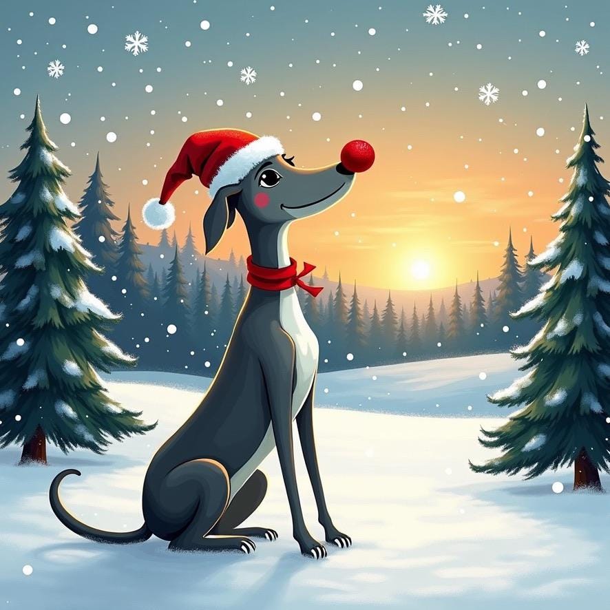 10 Greyhound Christmas Cards – Whimsical Holiday Card for Greyhound Lovers Download