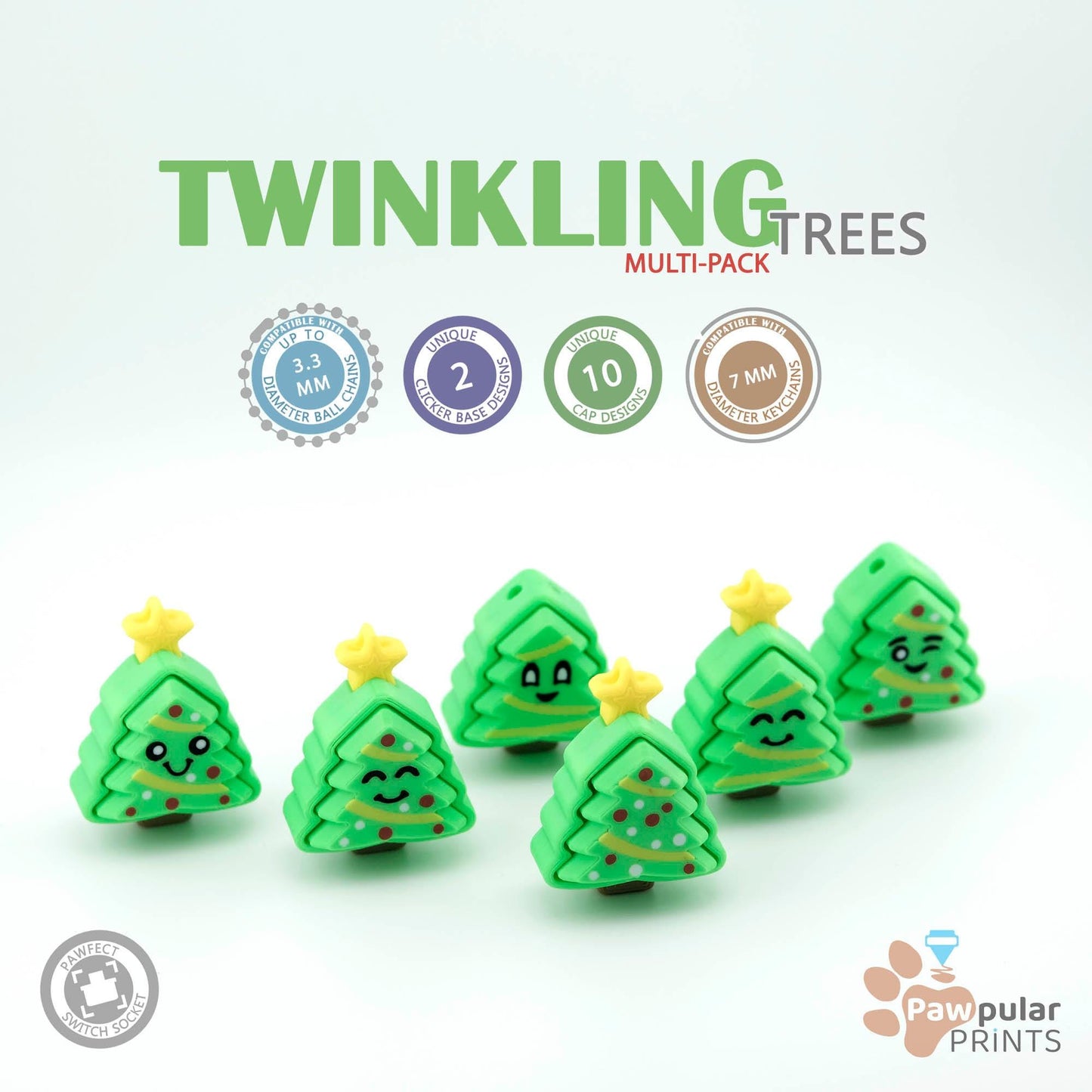 Adorable 3D Printed Twinkling Trees Clicker - Perfect Handheld Size!