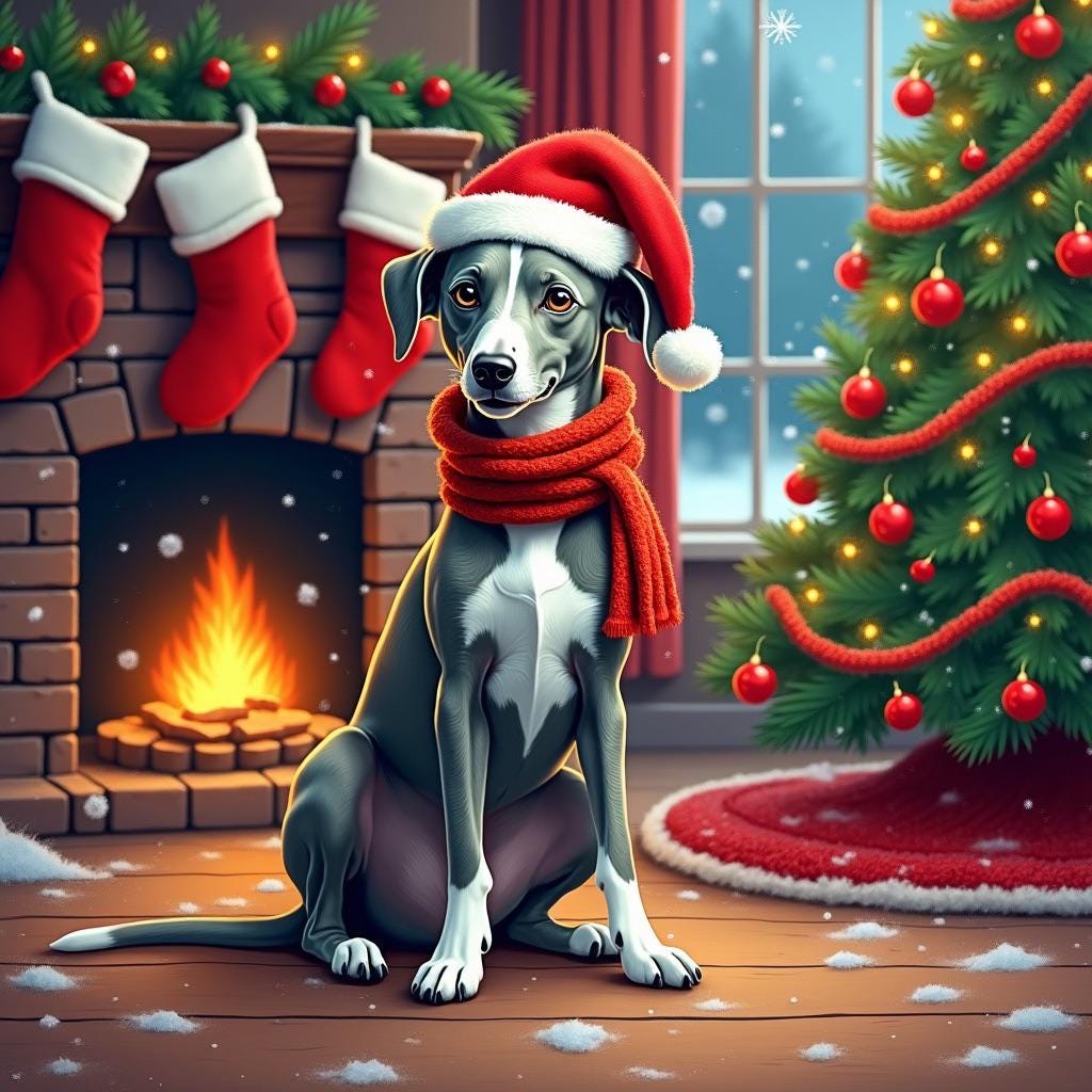 10 Greyhound Christmas Cards – Whimsical Holiday Card for Greyhound Lovers Download