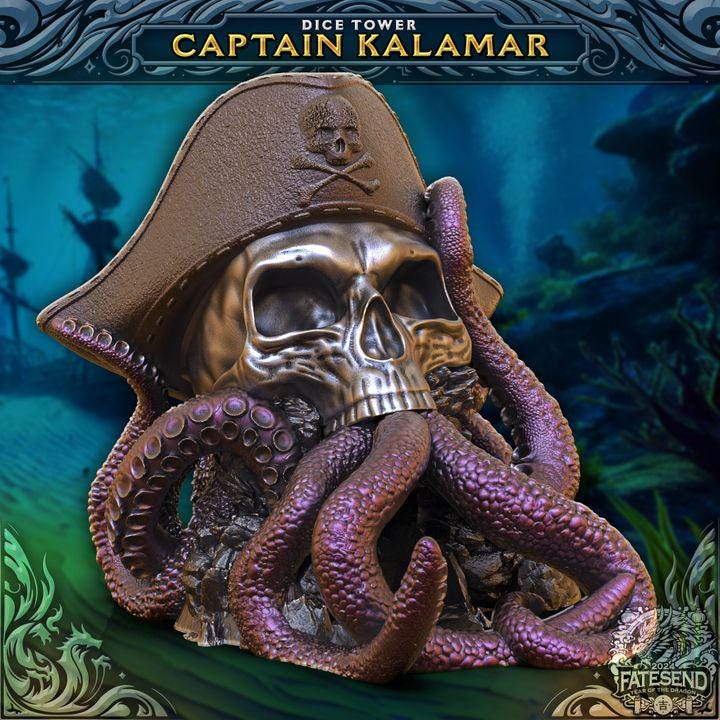 Captain Kalimar Octopus Skull Pirate Dice Tower Gift for Dungeons and Dragons Fantasy Tabletop Gaming Accessories